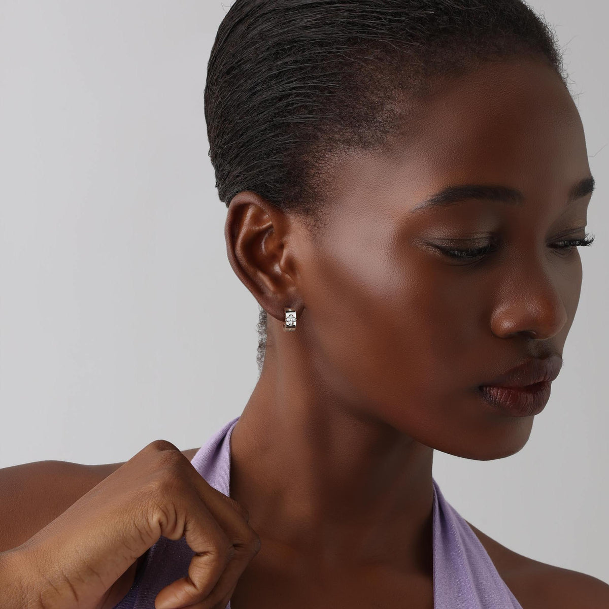 14K Gold Plated Moissanite Clover Hoop Earrings - 