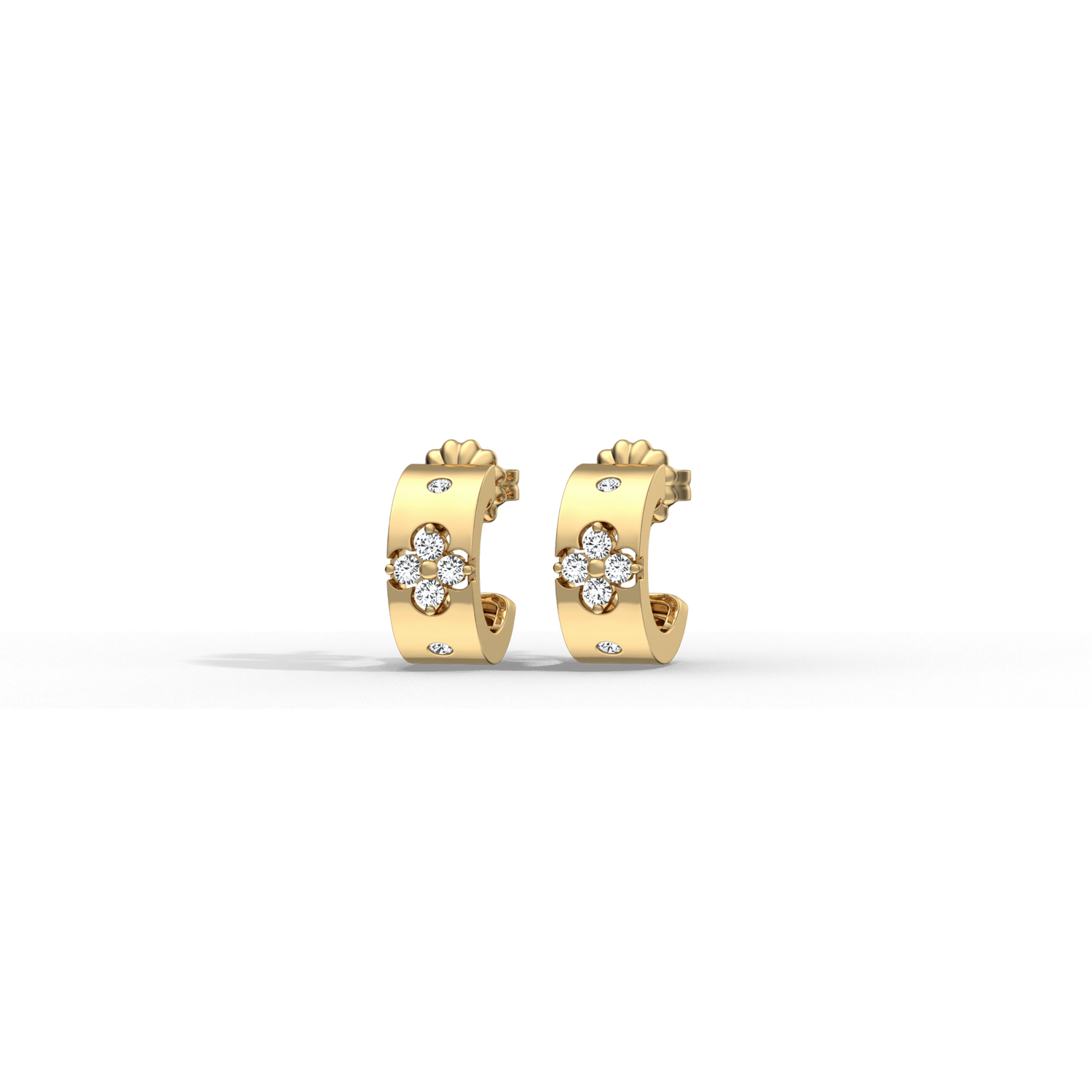 14K Gold Plated Moissanite Clover Hoop Earrings - 