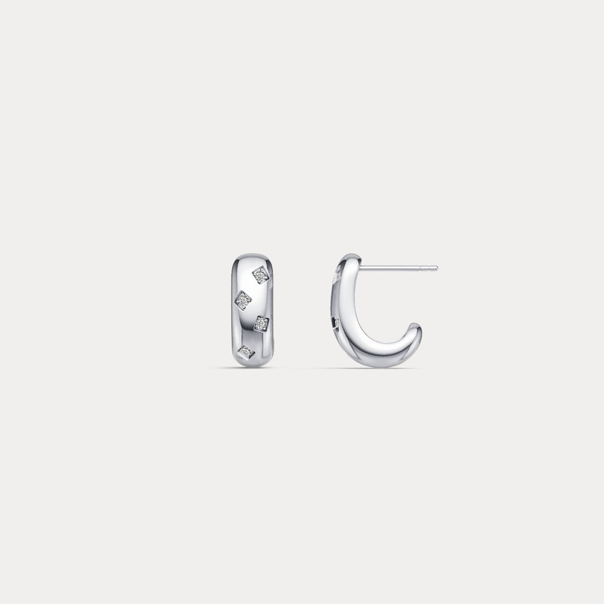 Scattered Lab - Grown Diamond Huggie Hoop Earrings in Sterling Silver - Earrings