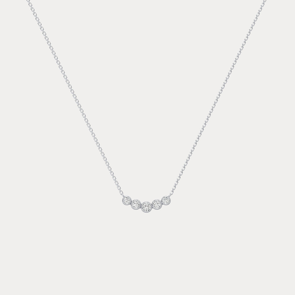 Five - Stone Bezel - Set Lab - Grown Diamond Bar Necklace in 14K Gold/Platinum - Necklaces