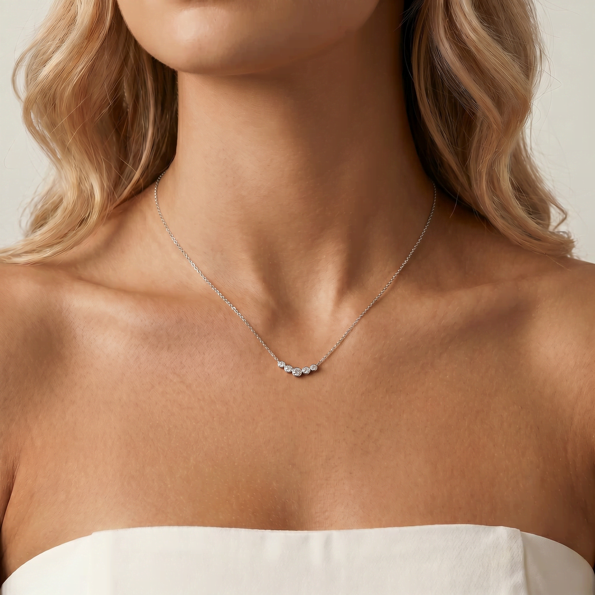 Five-Stone Bezel-Set Lab-Grown Diamond Bar Necklace in 14K Gold/Platinum - Necklaces