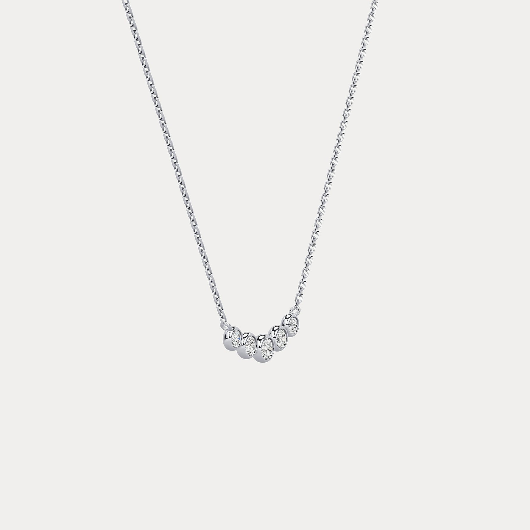 Five - Stone Bezel - Set Lab - Grown Diamond Bar Necklace in 14K Gold/Platinum - Necklaces