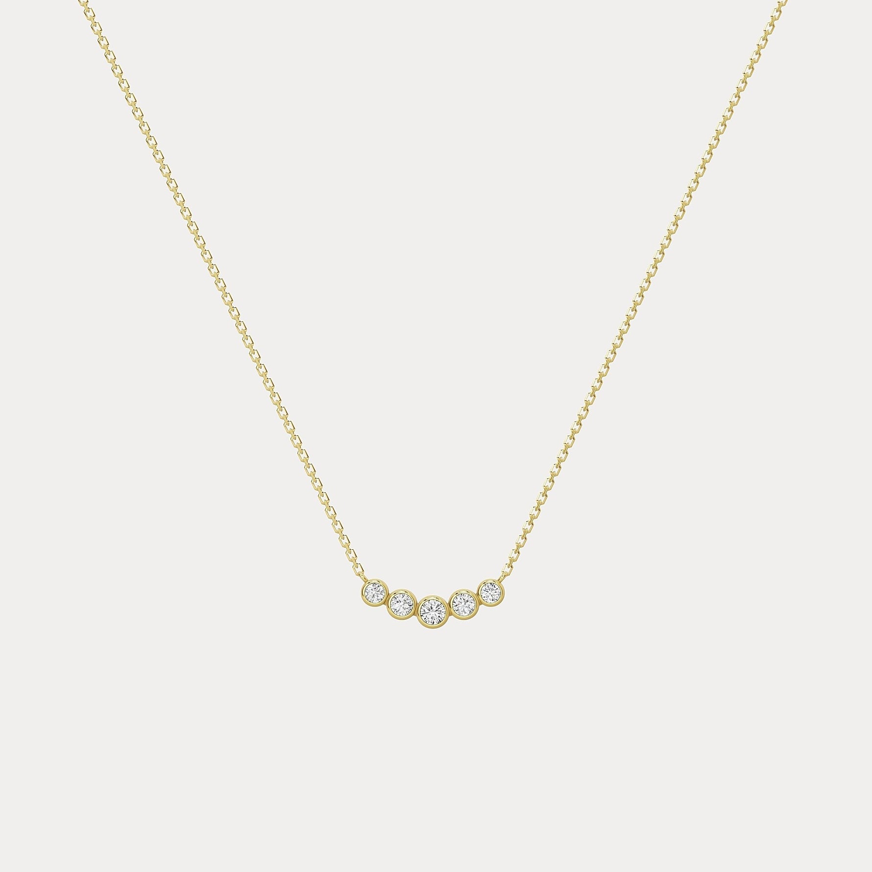 Five - Stone Bezel - Set Lab - Grown Diamond Bar Necklace in 14K Gold/Platinum - Necklaces
