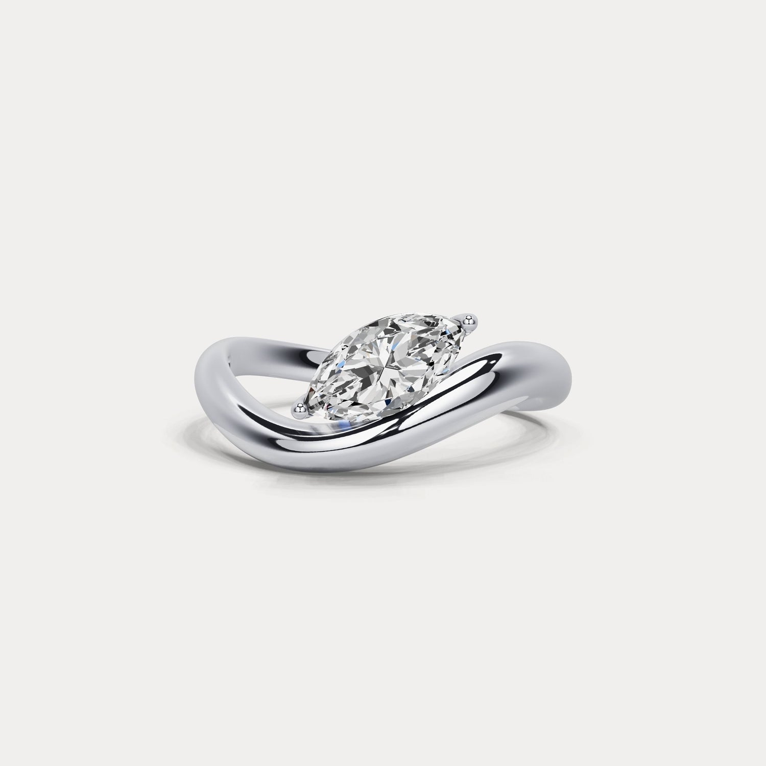 1 CT Marquise - Shaped Lab Grown Diamond Curved Ring in Sterling Silver - Rings