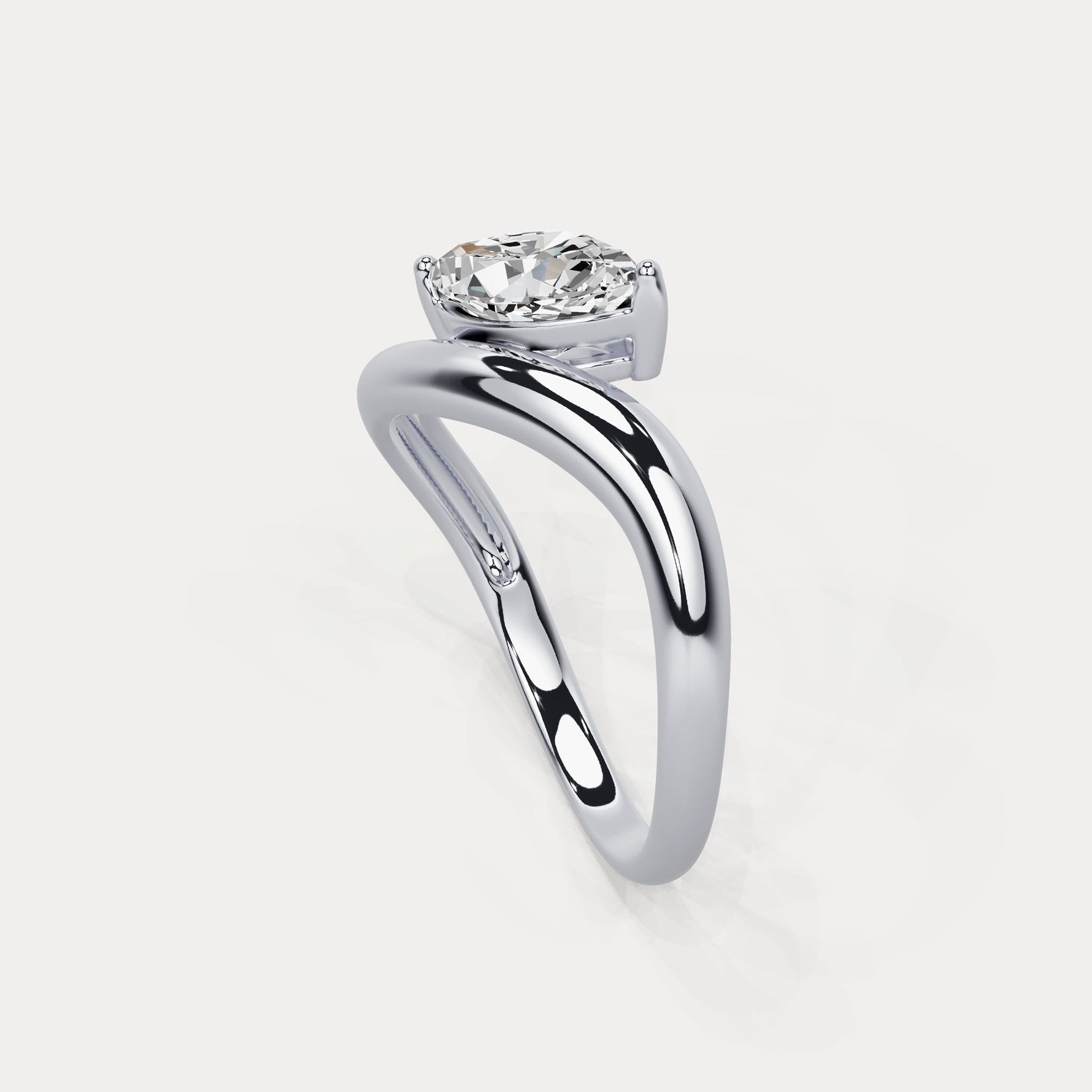 1 CT Marquise - Shaped Lab Grown Diamond Curved Ring in Sterling Silver - Rings