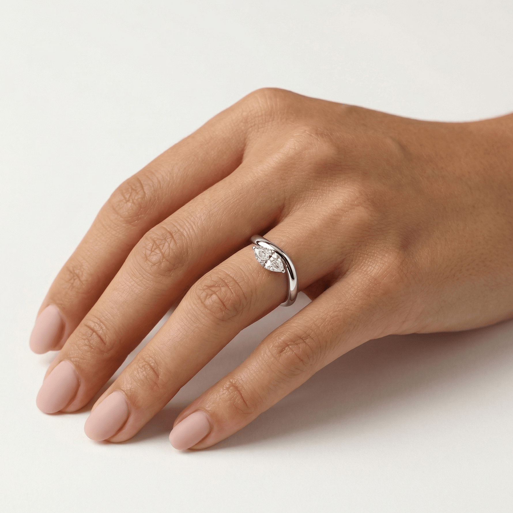 1 CT Marquise - Shaped Lab Grown Diamond Curved Ring in Sterling Silver - Rings
