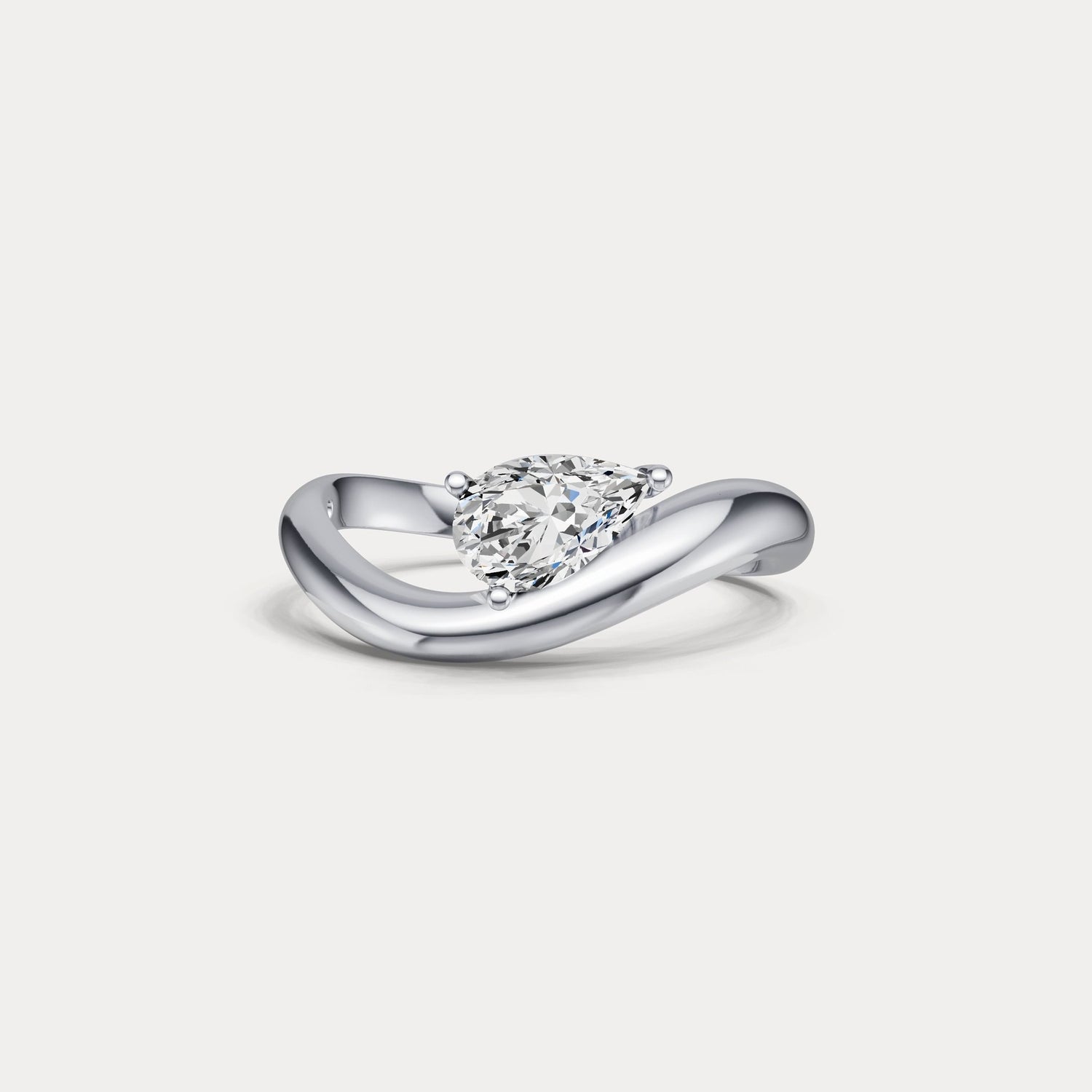 0.75 CT Prong Pear Lab Grown Diamond Wave Ring in Sterling Silver - Rings