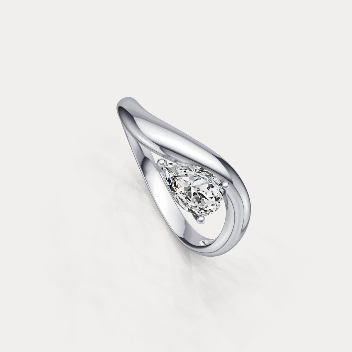 0.75 CT Prong Pear Lab Grown Diamond Wave Ring in Sterling Silver - Rings