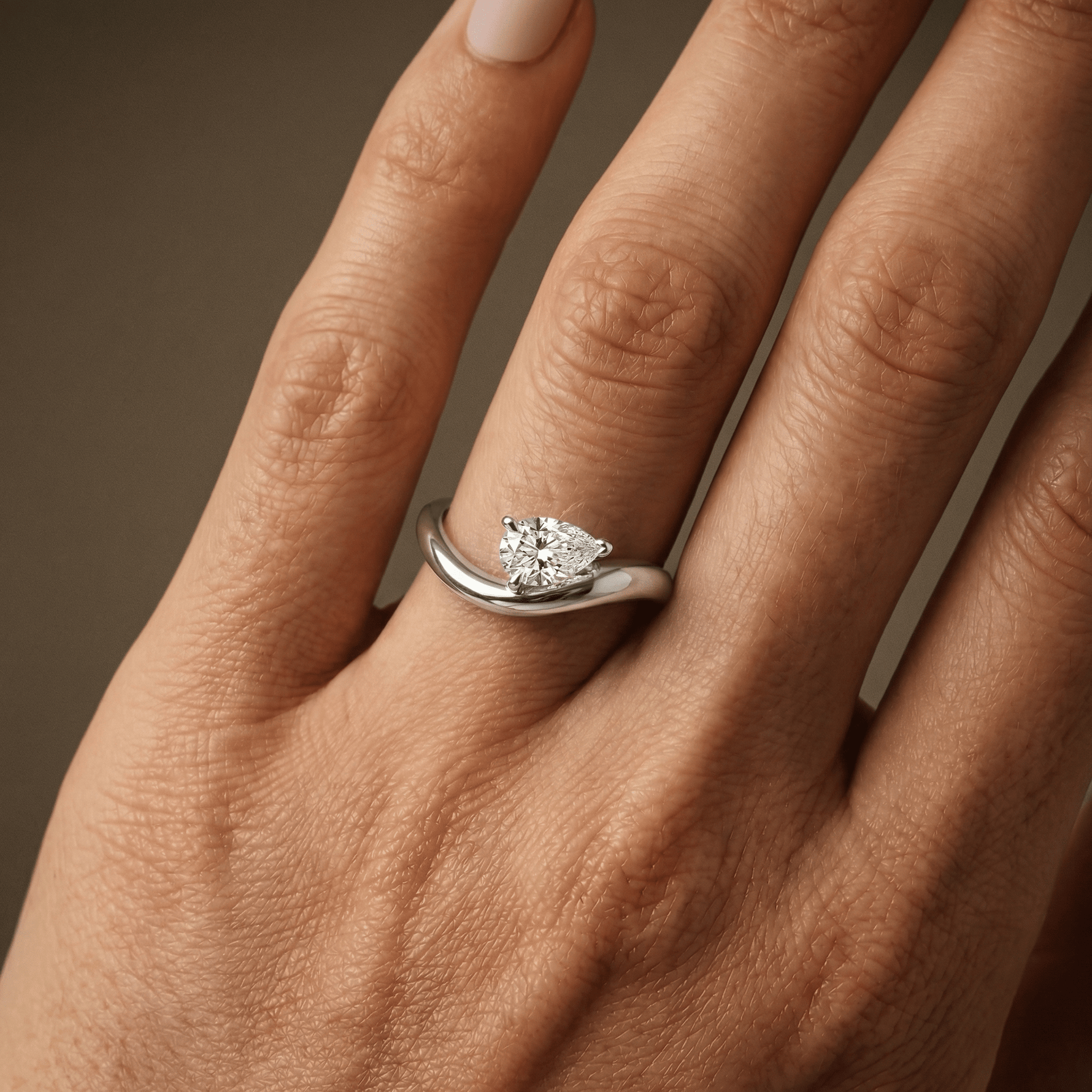 0.75 CT Prong Pear Lab Grown Diamond Wave Ring in Sterling Silver - Rings