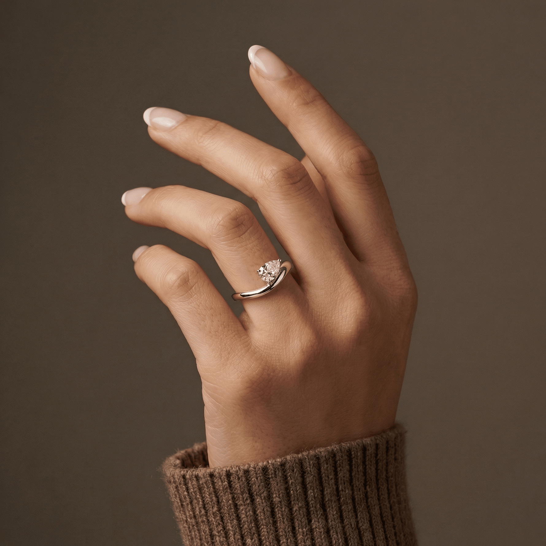 0.75 CT Prong Pear Lab Grown Diamond Wave Ring in Sterling Silver - Rings