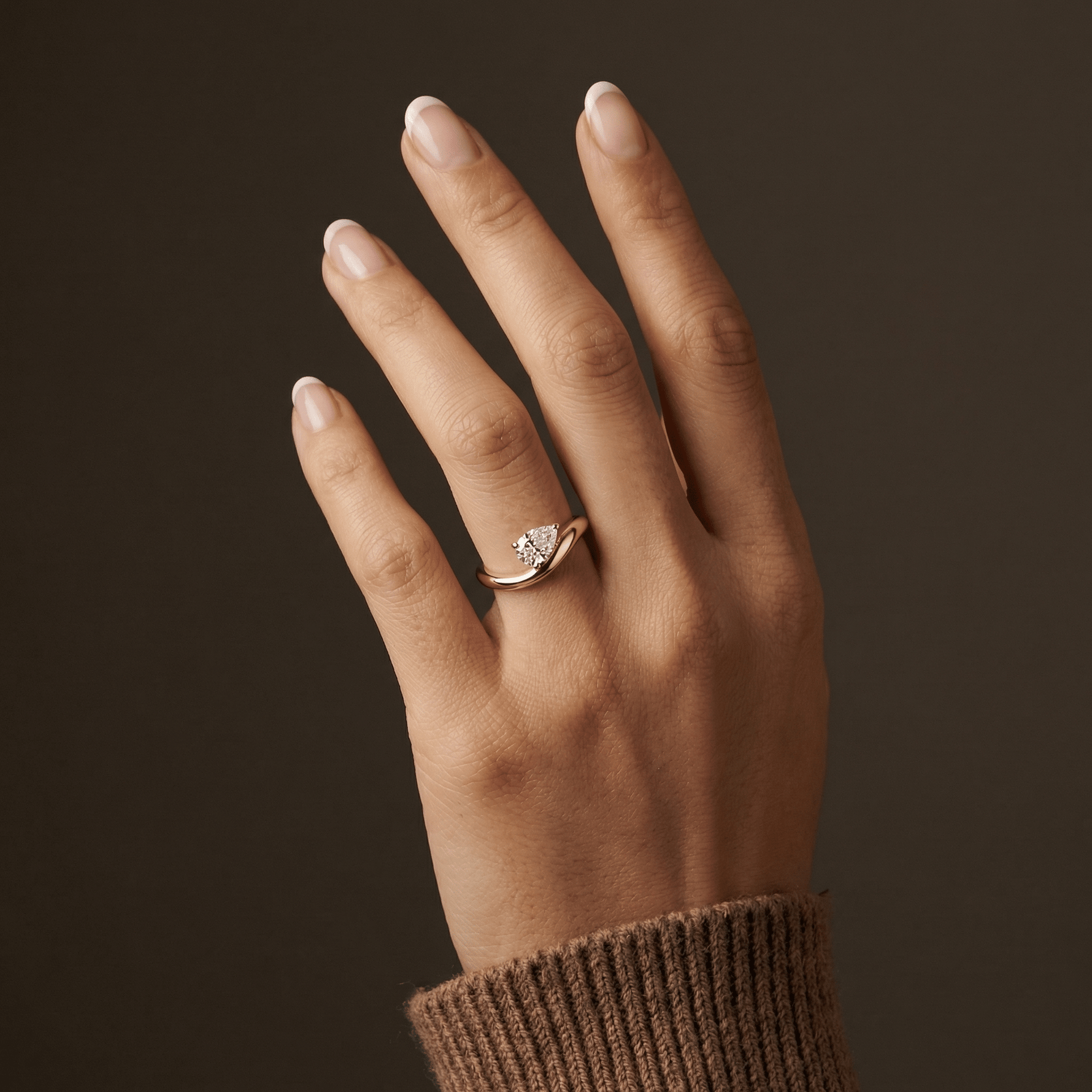 0.75 CT Prong Pear Lab Grown Diamond Wave Ring in Sterling Silver - Rings