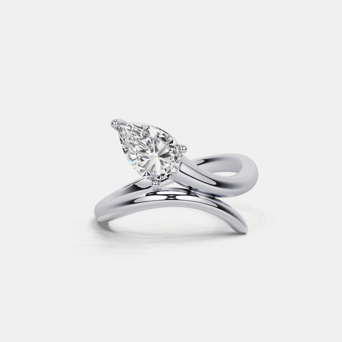 1.5 CT Pear Cut Lab Grown Diamond Twisted Ring in Sterling Silver - Rings