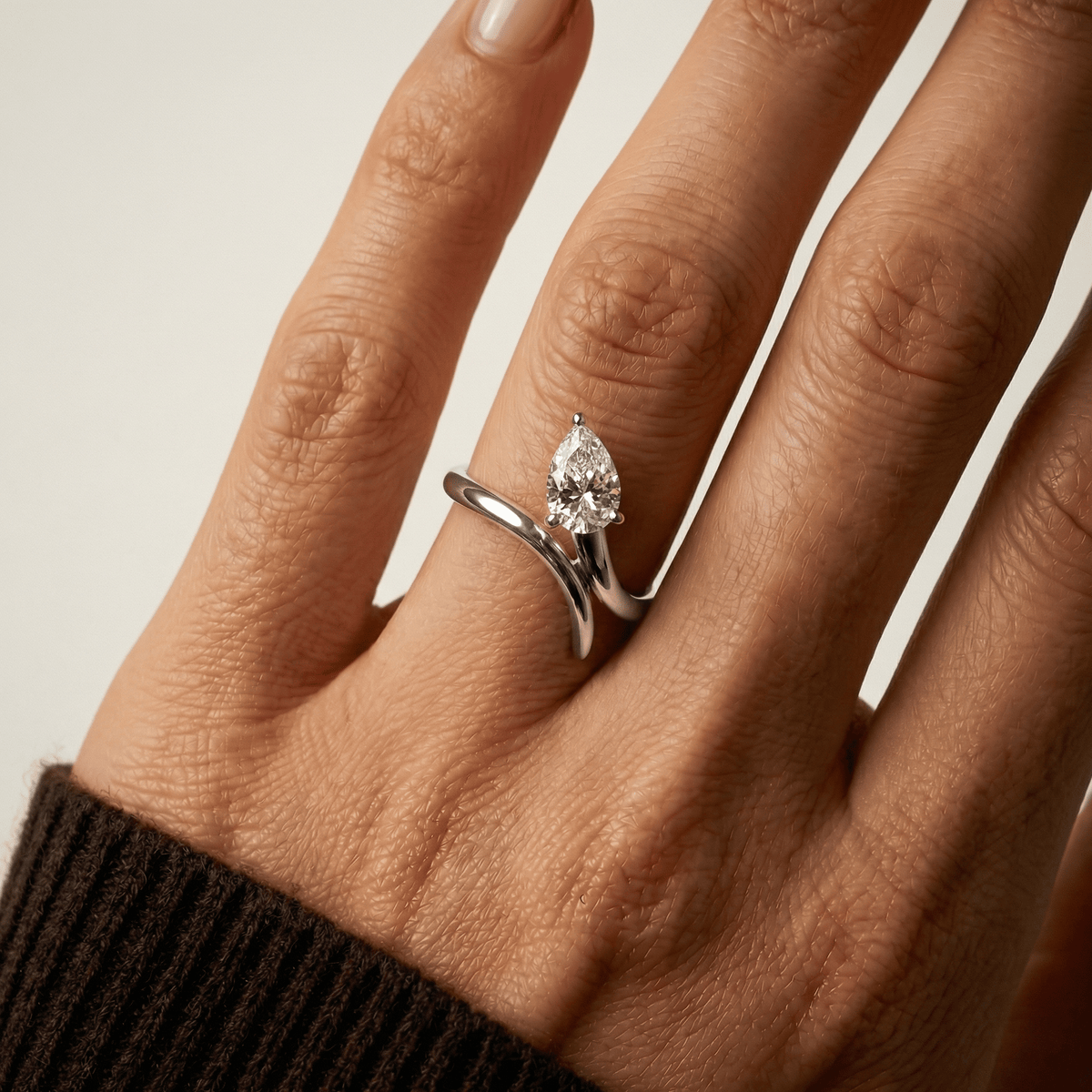 1.5 CT Pear Cut Lab Grown Diamond Twisted Ring in Sterling Silver - Rings