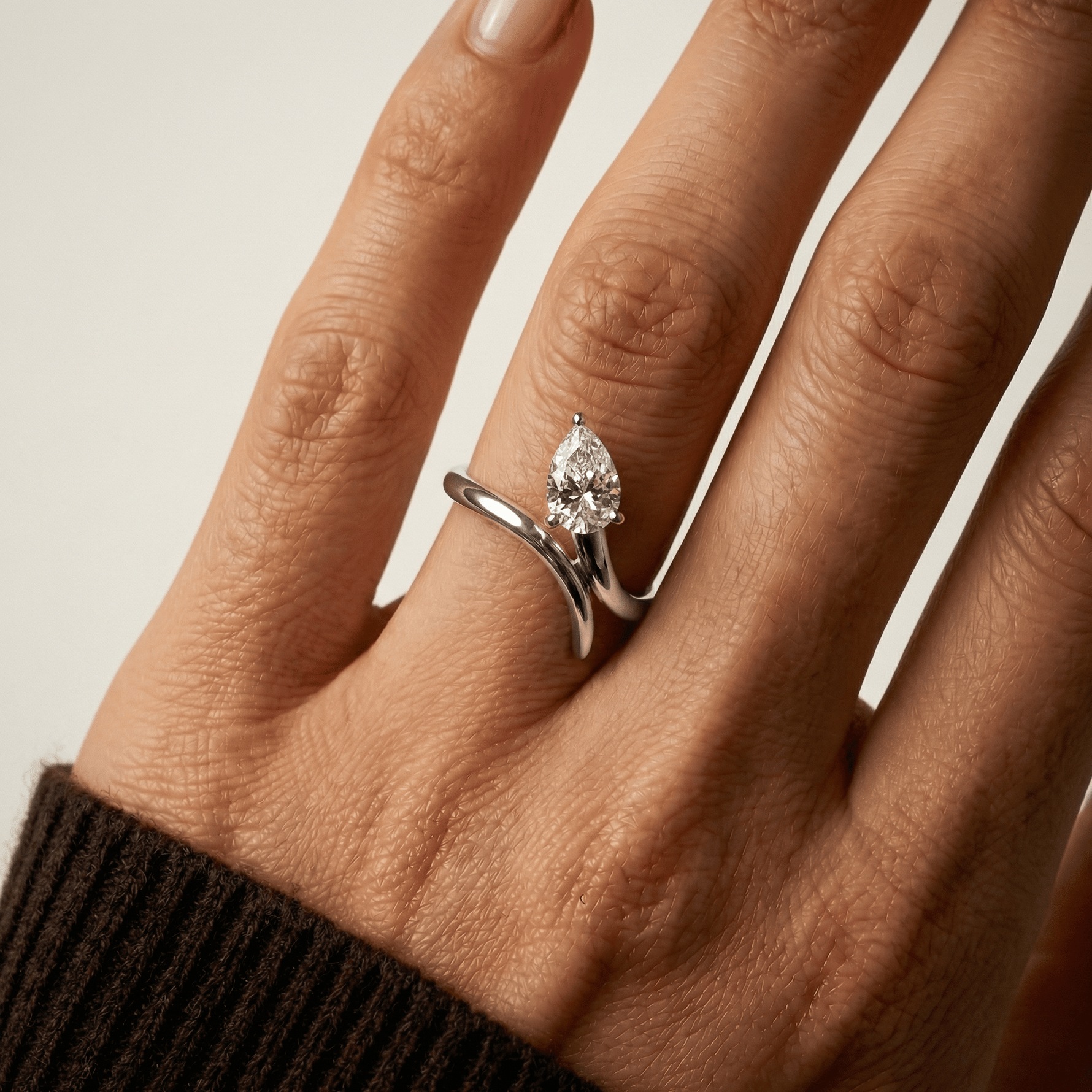 1.5 CT Pear Cut Lab Grown Diamond Twisted Ring in Sterling Silver - Rings