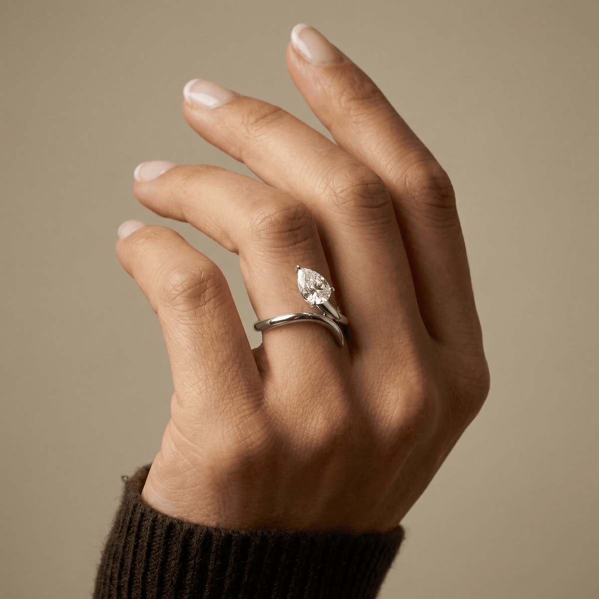 1.5 CT Pear Cut Lab Grown Diamond Twisted Ring in Sterling Silver - Rings