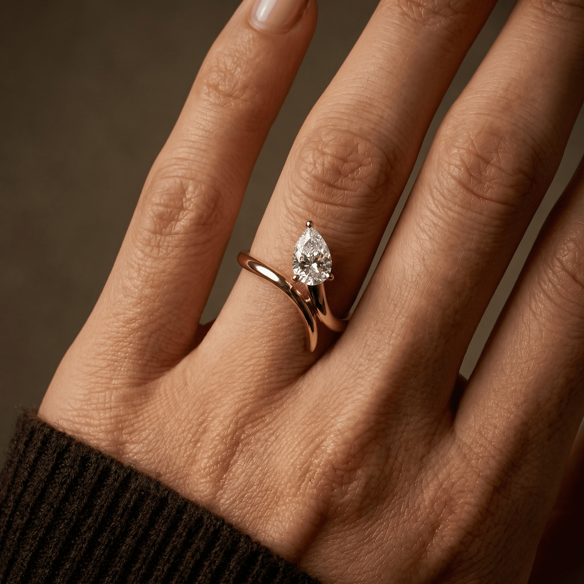 1.5 CT Pear Cut Lab Grown Diamond Twisted Ring in Sterling Silver - Rings