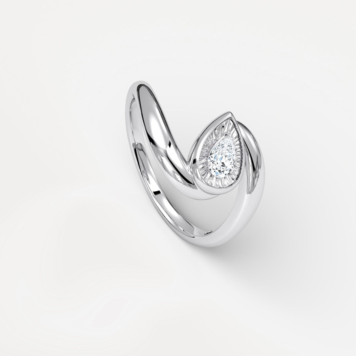 Bezel Pear Diamond Bypass Ring in Sterling Silver - Rings