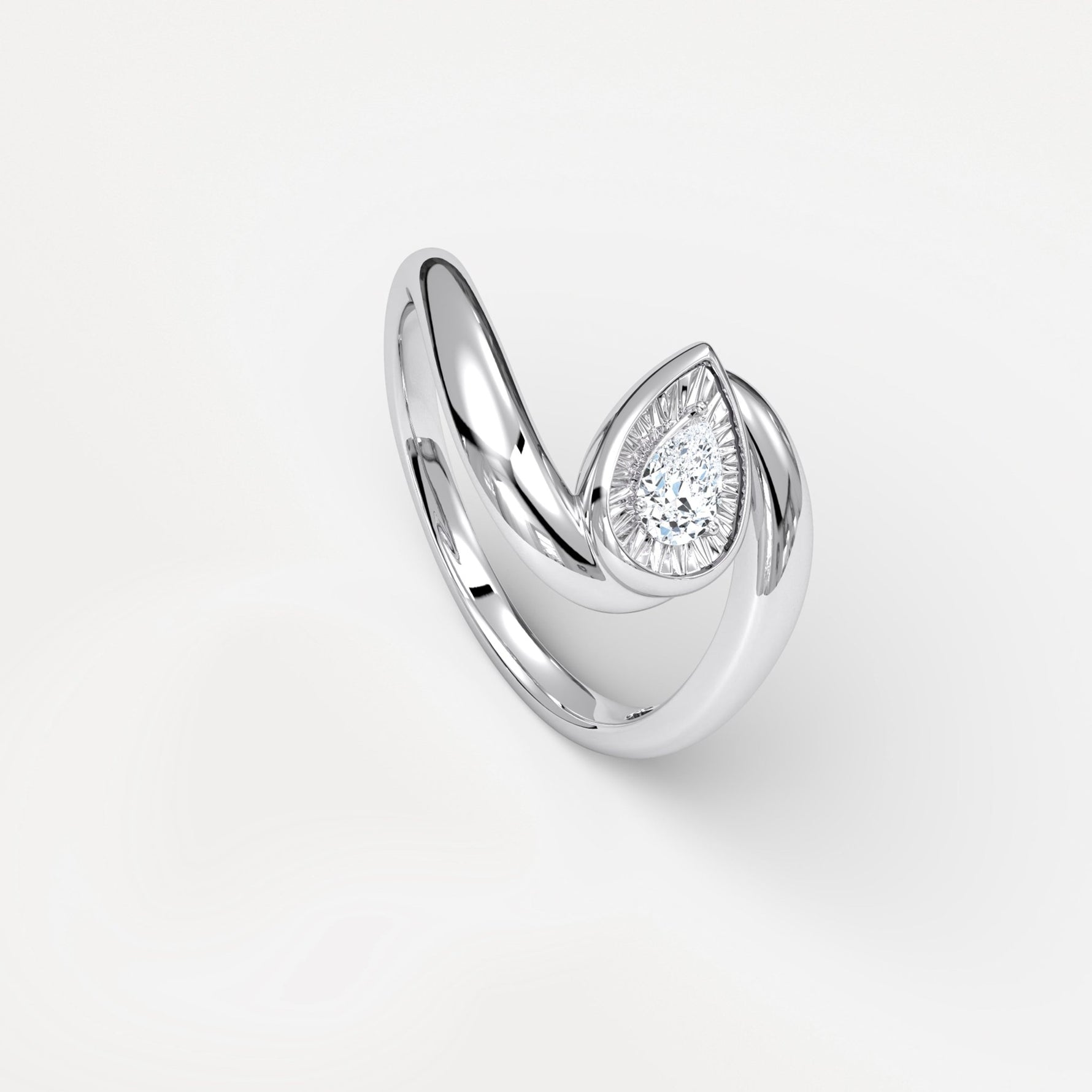 Bezel Pear Diamond Bypass Ring in Sterling Silver - Rings