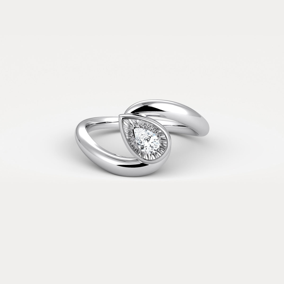 Bezel Pear Diamond Bypass Ring in Sterling Silver - Rings