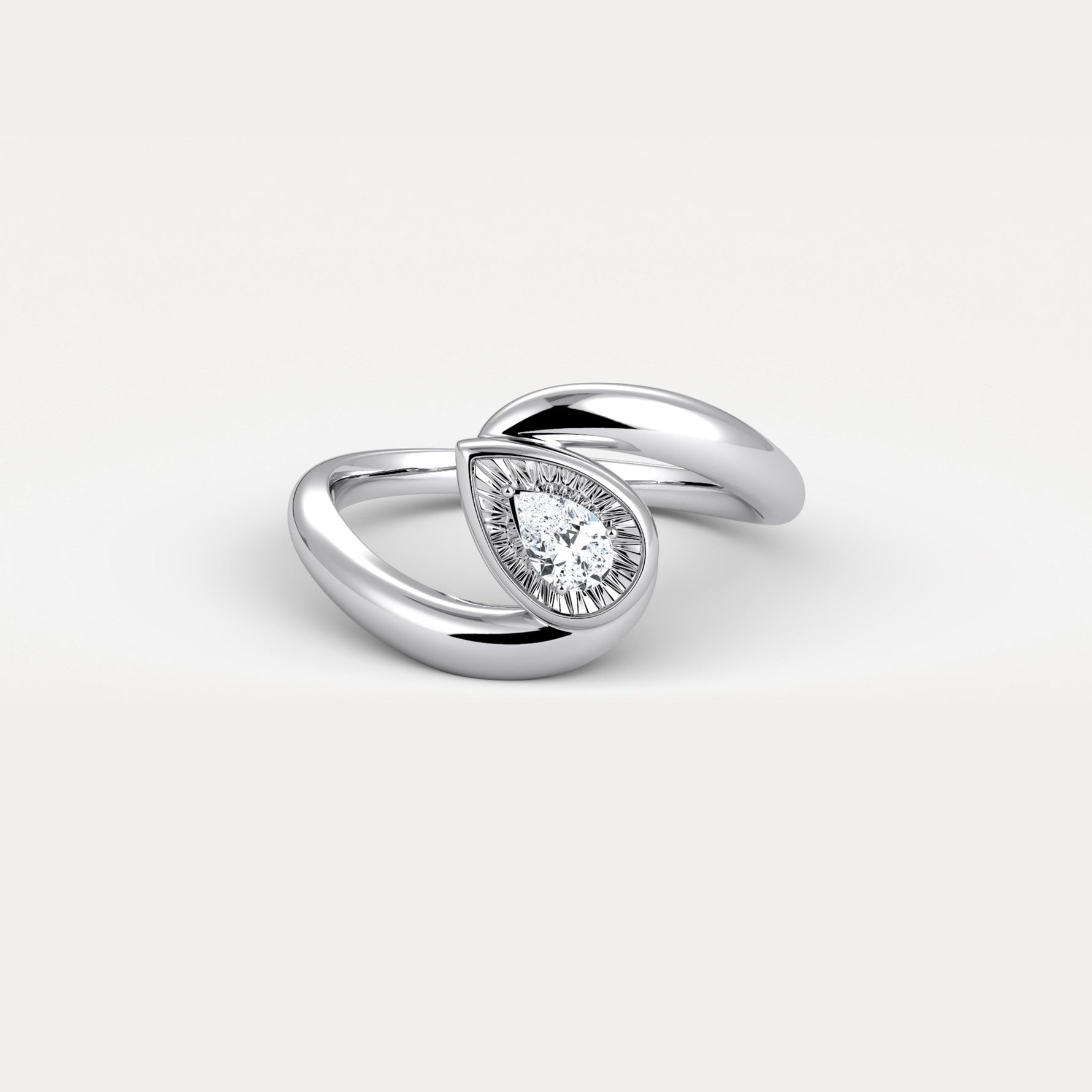 Bezel Pear Diamond Bypass Ring in Sterling Silver - Rings