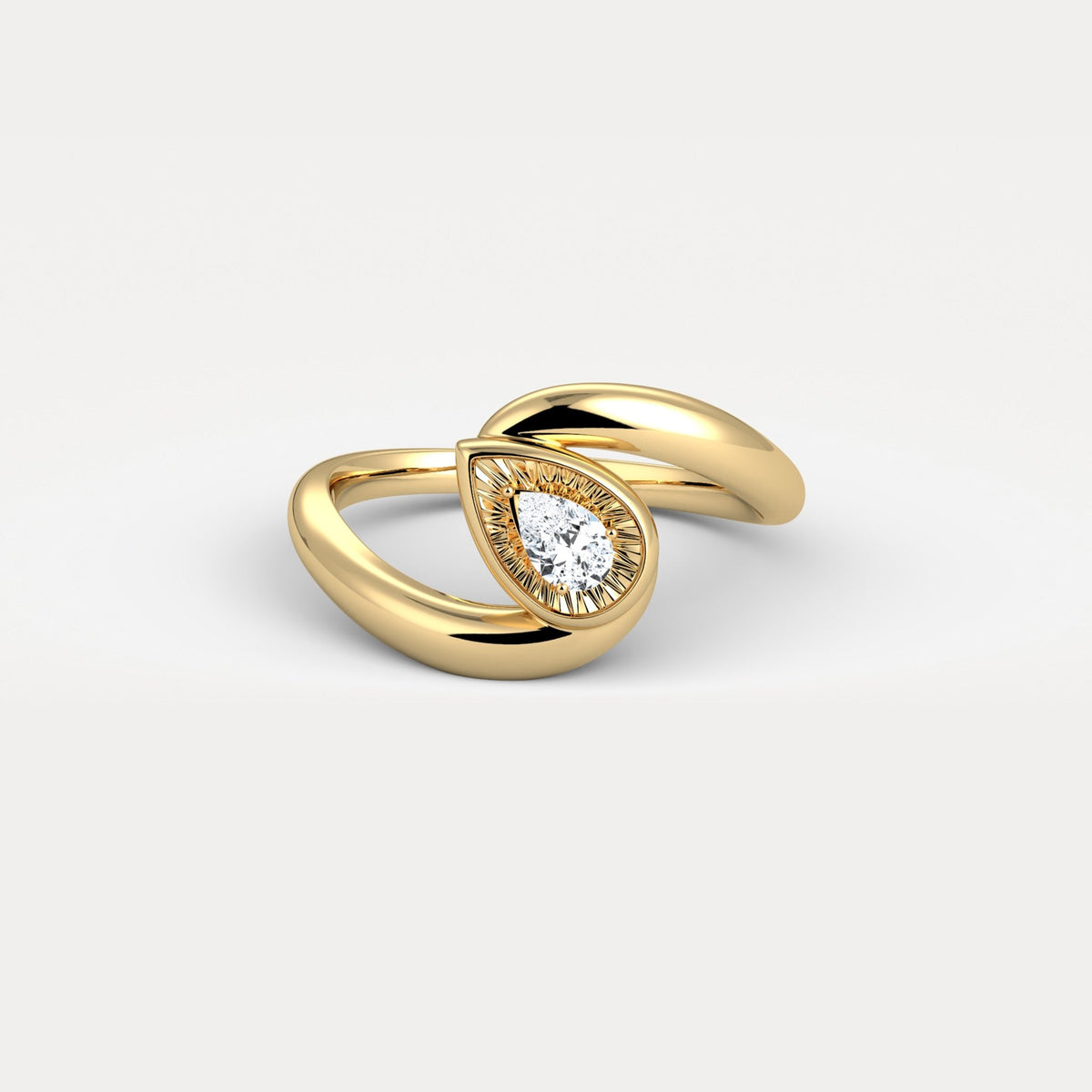 Bezel Pear Diamond Bypass Ring in Sterling Silver - Rings