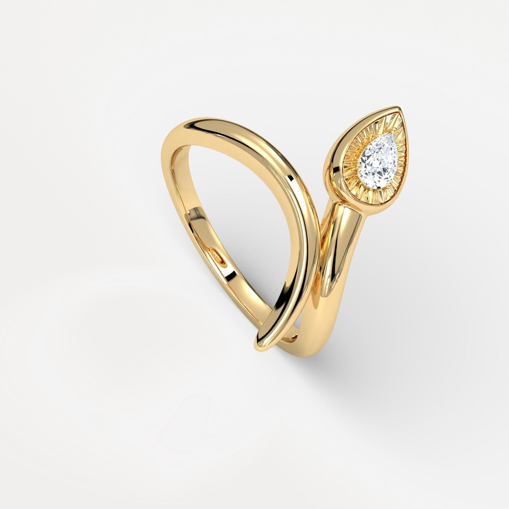 Wave Bezel Pear Diamond Ring in Sterling Silver - Rings