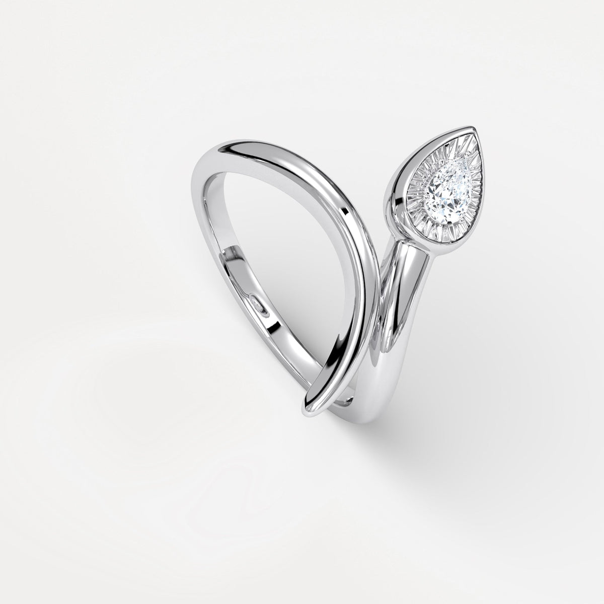 Wave Bezel Pear Diamond Ring in Sterling Silver - Rings