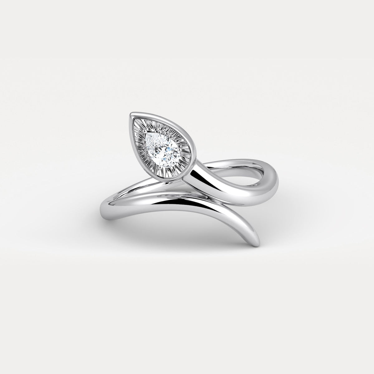 Wave Bezel Pear Diamond Ring in Sterling Silver - Rings
