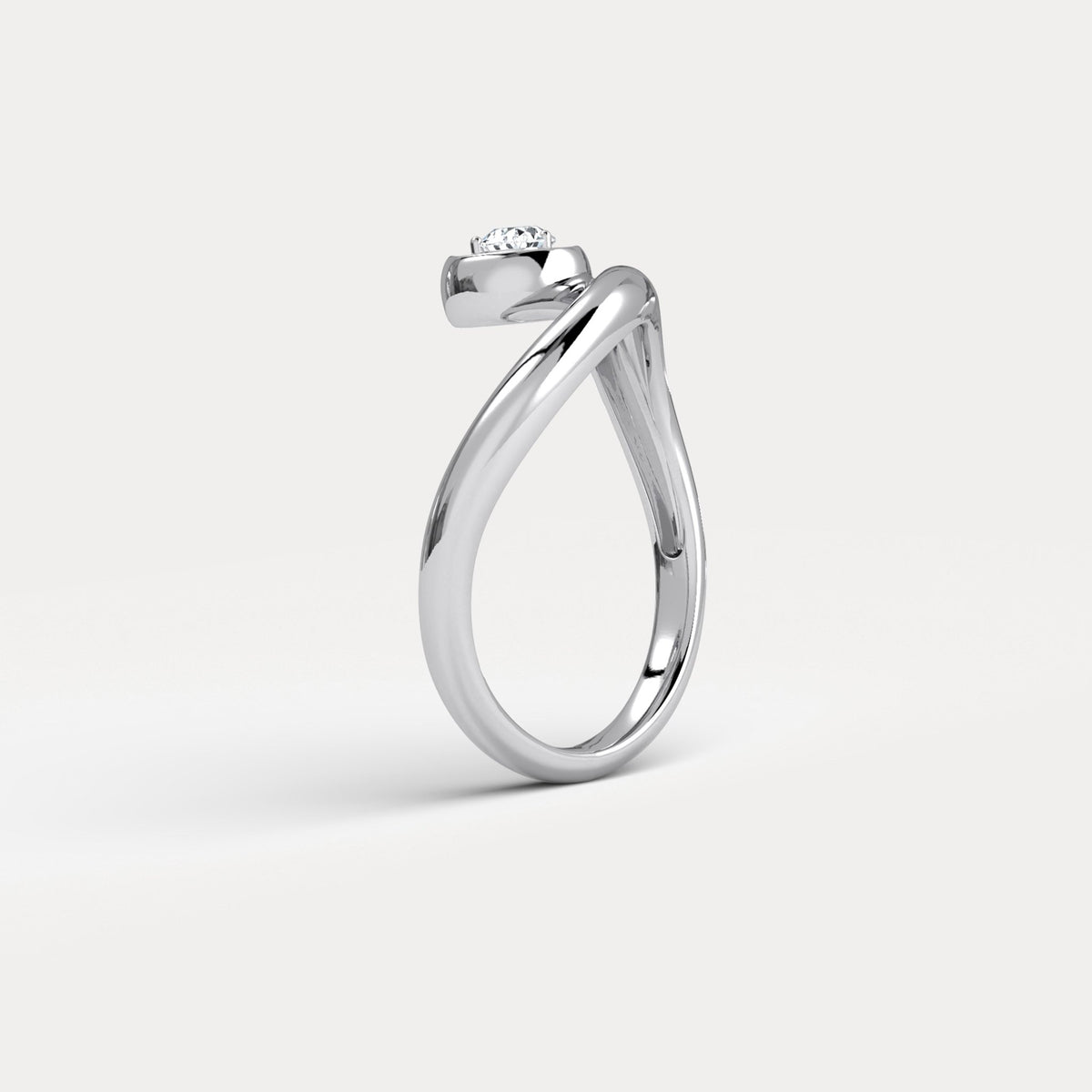 Bezel Pear Diamond Curved Ring in Sterling Silver - Rings