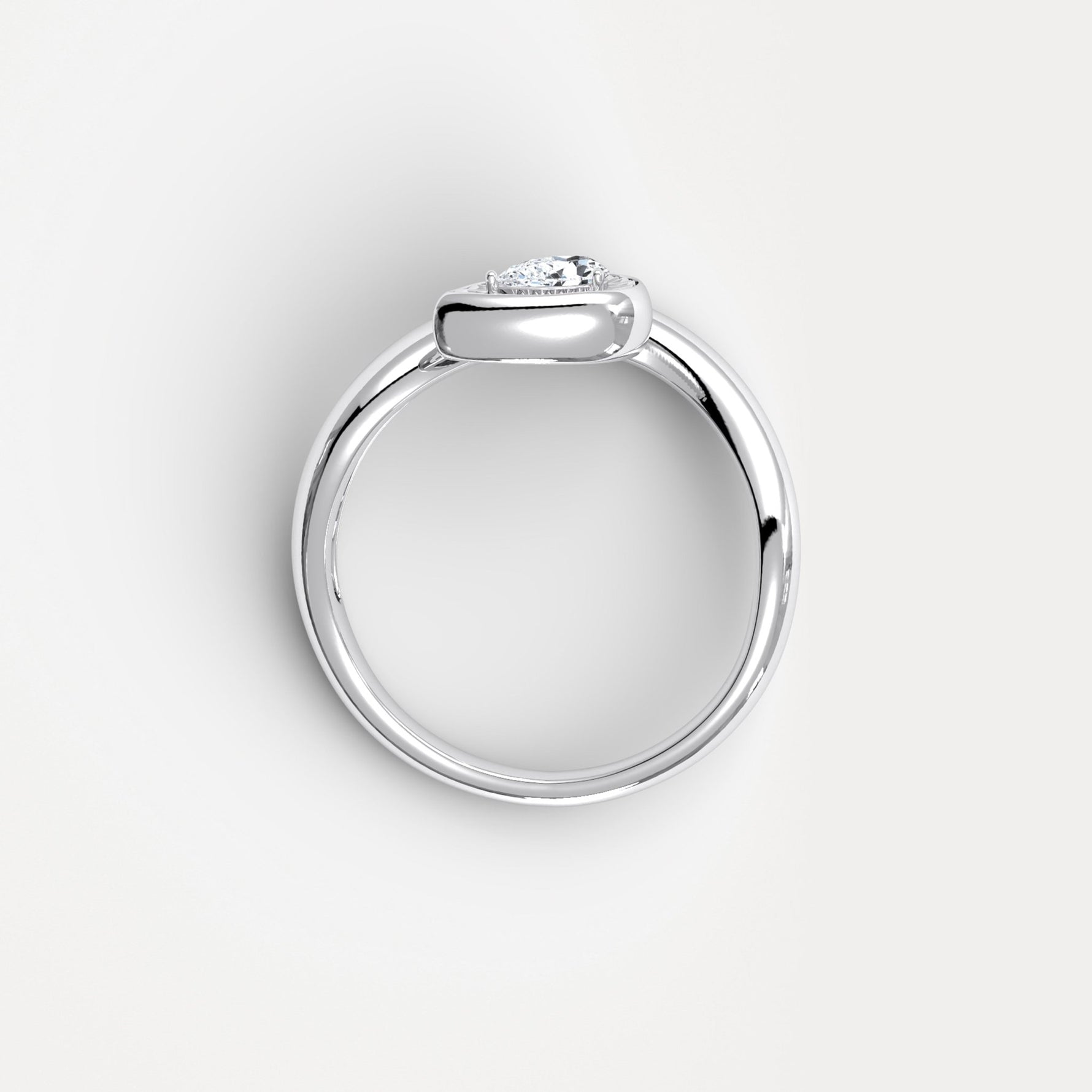Bezel Pear Diamond Curved Ring in Sterling Silver - Rings