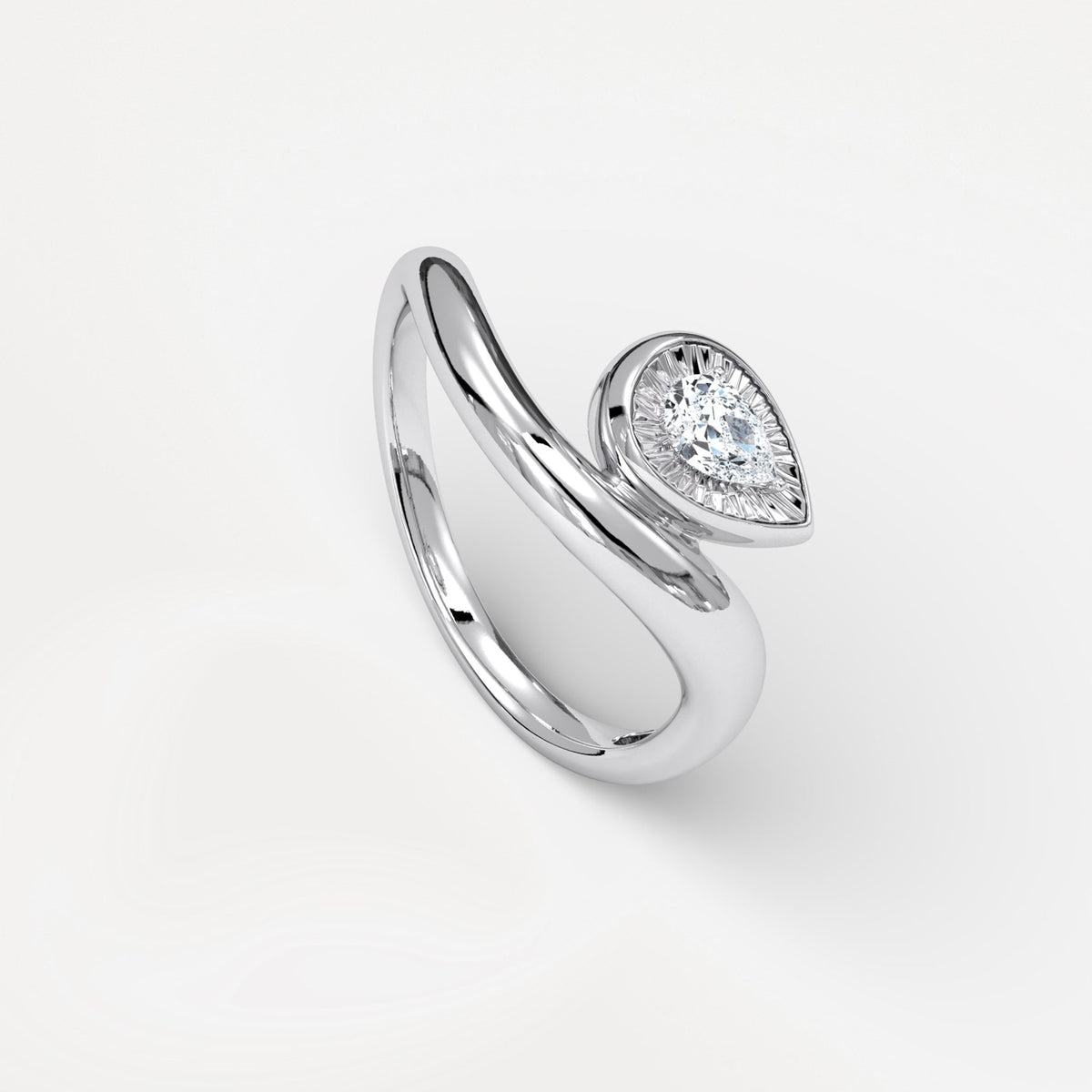 Bezel Pear Diamond Curved Ring in Sterling Silver - Rings