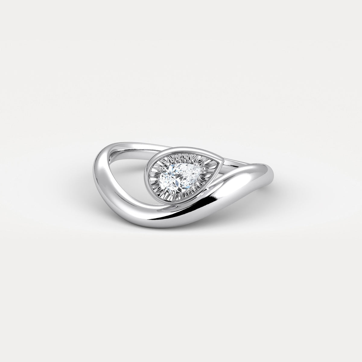 Bezel Pear Diamond Curved Ring in Sterling Silver - Rings
