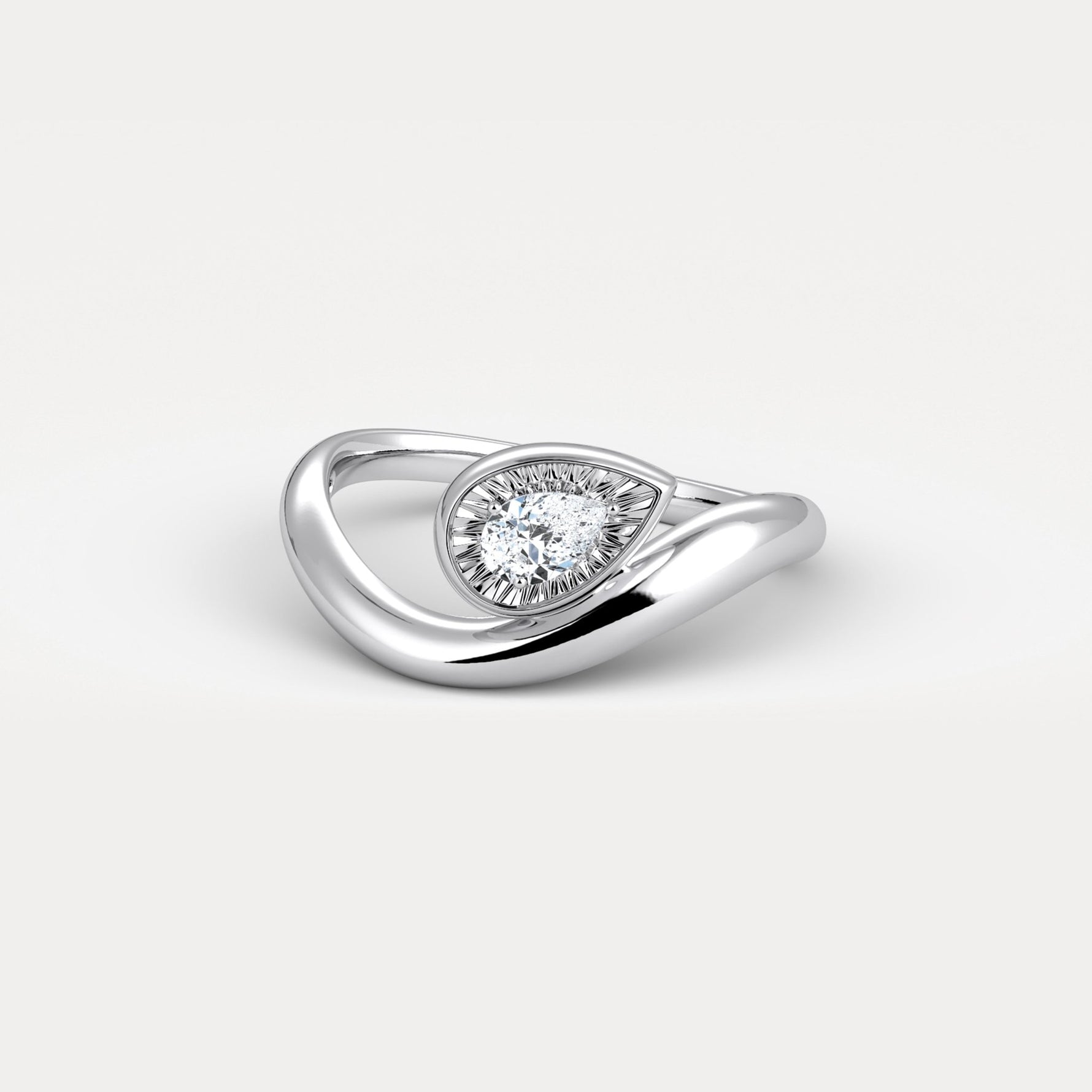 Bezel Pear Diamond Curved Ring in Sterling Silver - Rings