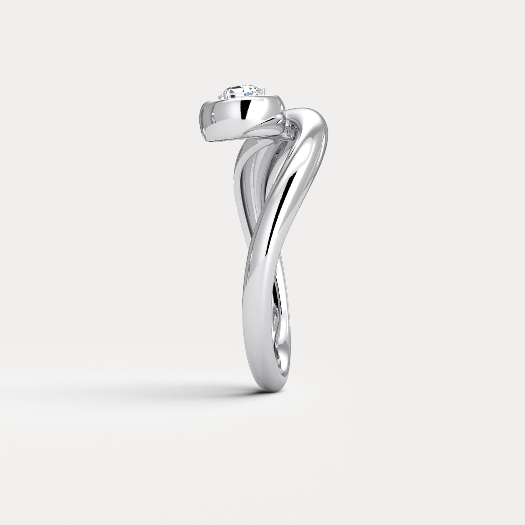 Bezel Pear Diamond Curved Ring in Sterling Silver - Rings
