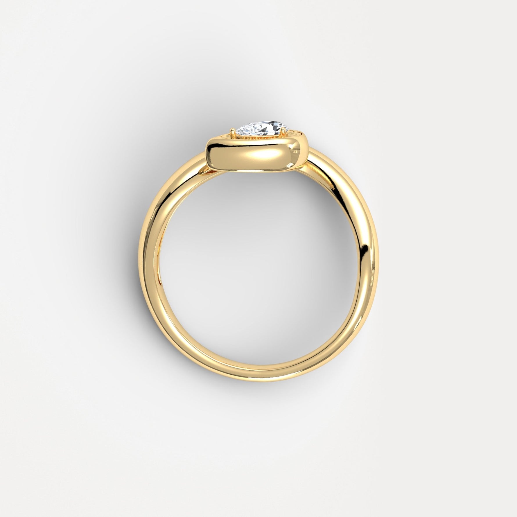 Bezel Pear Diamond Curved Ring in Sterling Silver - Rings