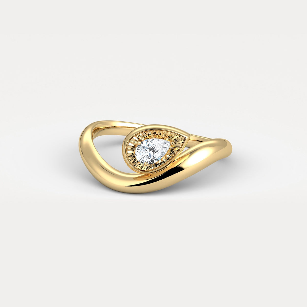 Bezel Pear Diamond Curved Ring in Sterling Silver - Rings