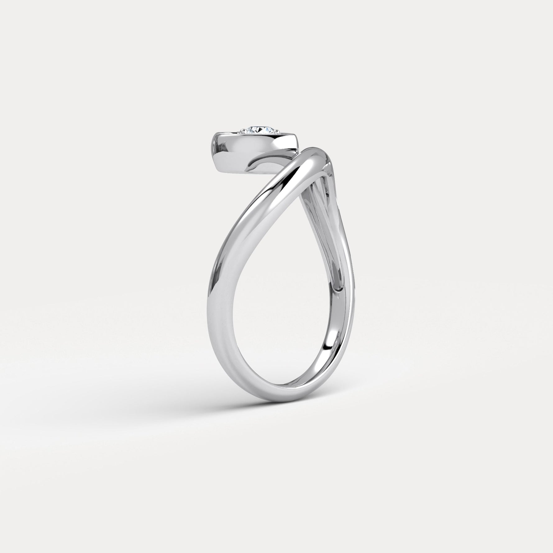 Heart Shaped Diamond Bezel Wave Ring in Sterling Silver - Rings