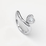 Heart Shaped Diamond Bezel Wave Ring in Sterling Silver - Rings