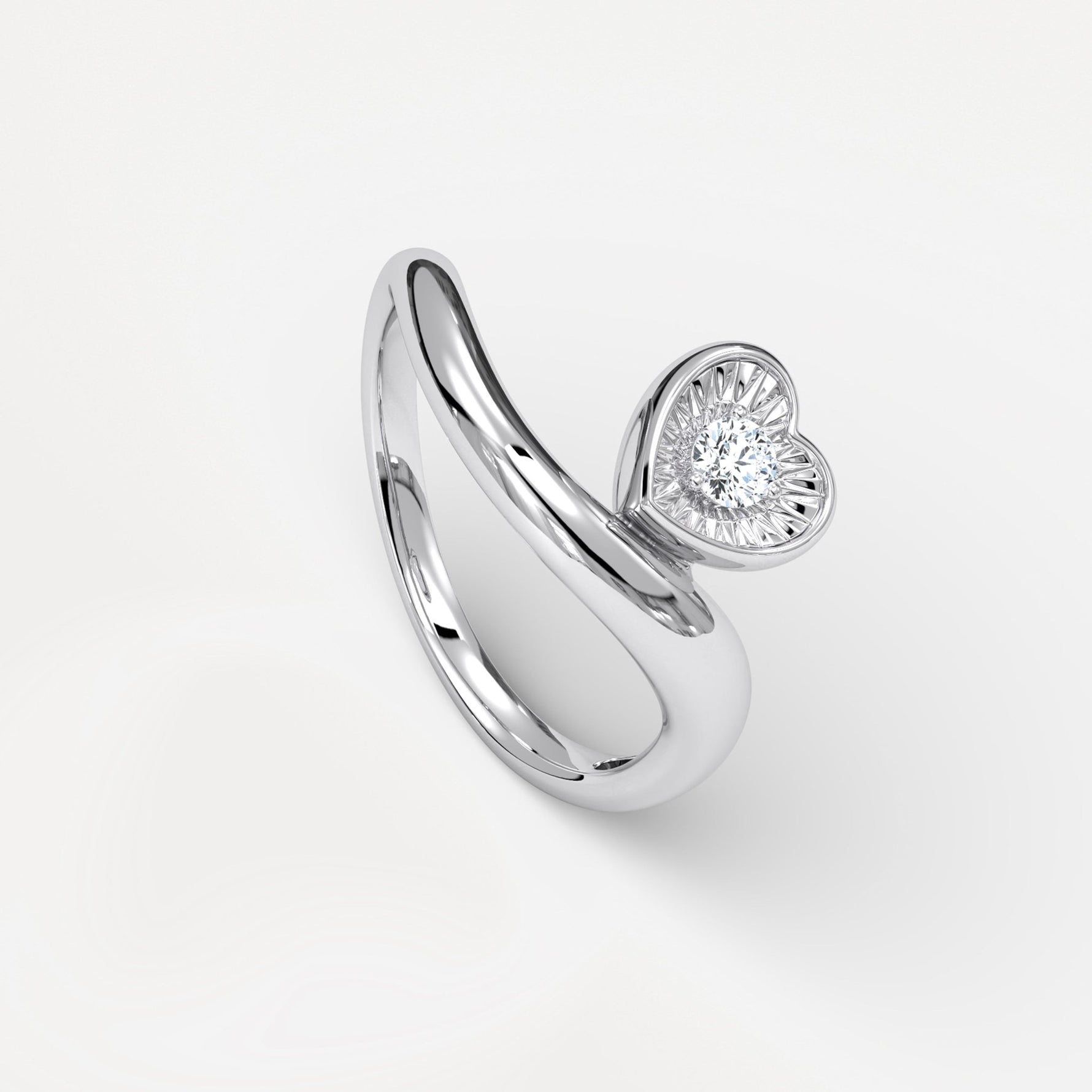 Heart Shaped Diamond Bezel Wave Ring in Sterling Silver - Rings