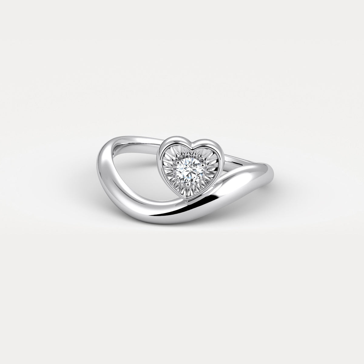 Heart Shaped Diamond Bezel Wave Ring in Sterling Silver - Rings