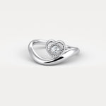 Heart Shaped Diamond Bezel Wave Ring in Sterling Silver - Rings