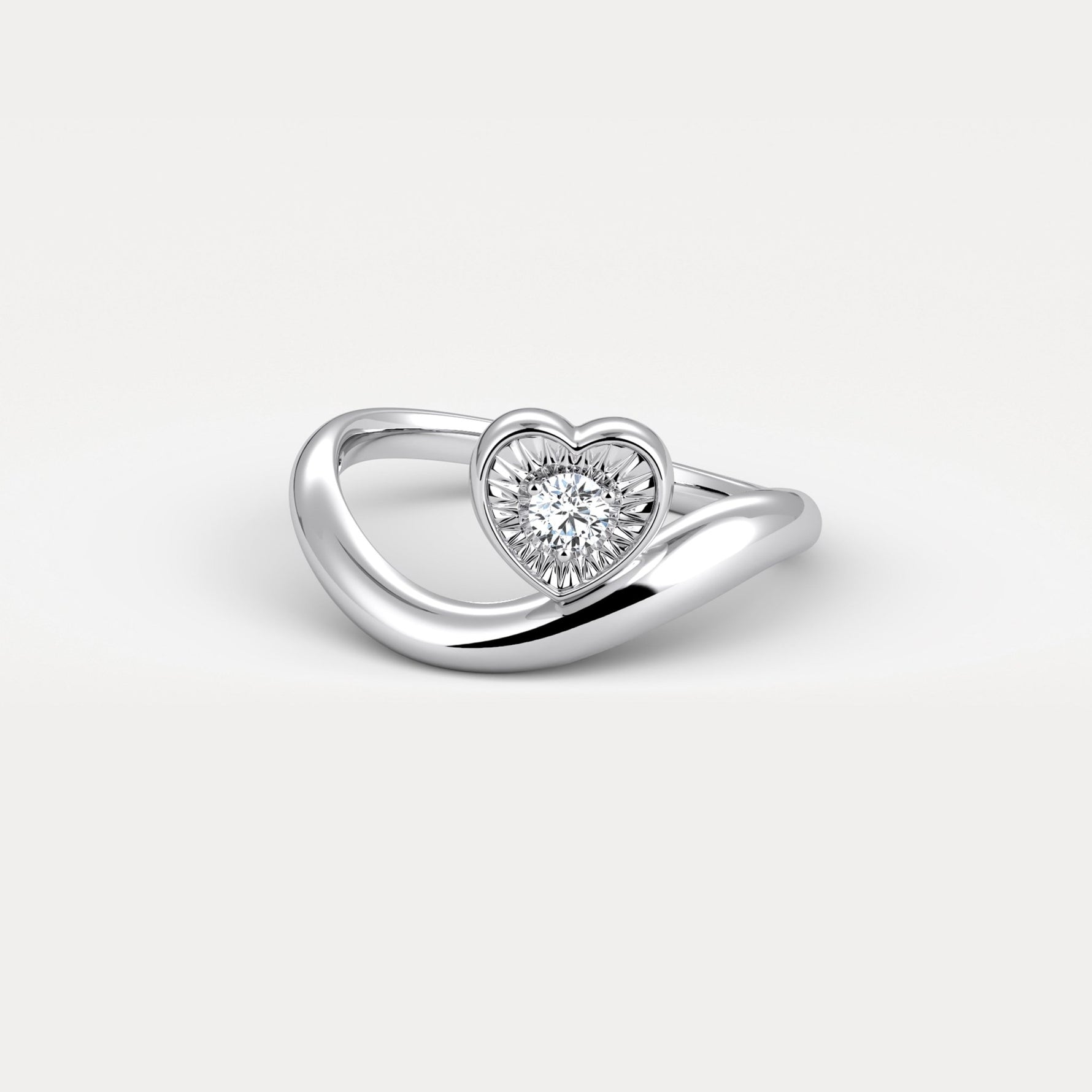 Heart Shaped Diamond Bezel Wave Ring in Sterling Silver - Rings