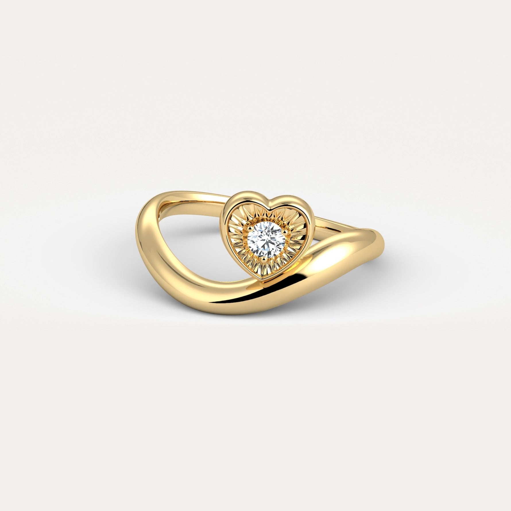 Heart Shaped Diamond Bezel Wave Ring in Sterling Silver - Rings