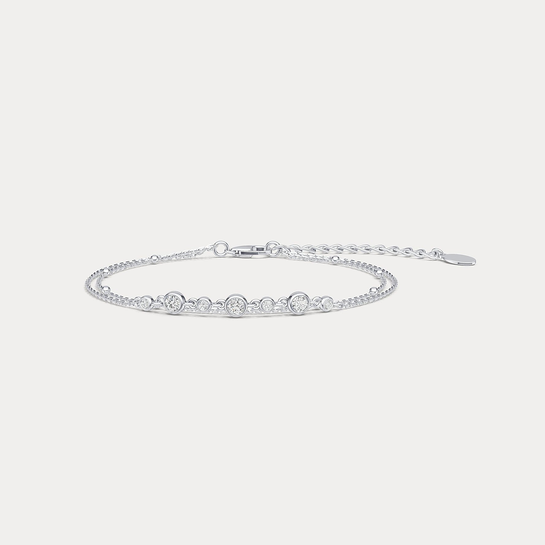 Bezel Set Lab - Grown Diamond Bracelet with Double Chain in Sterling Silver - Bracelets