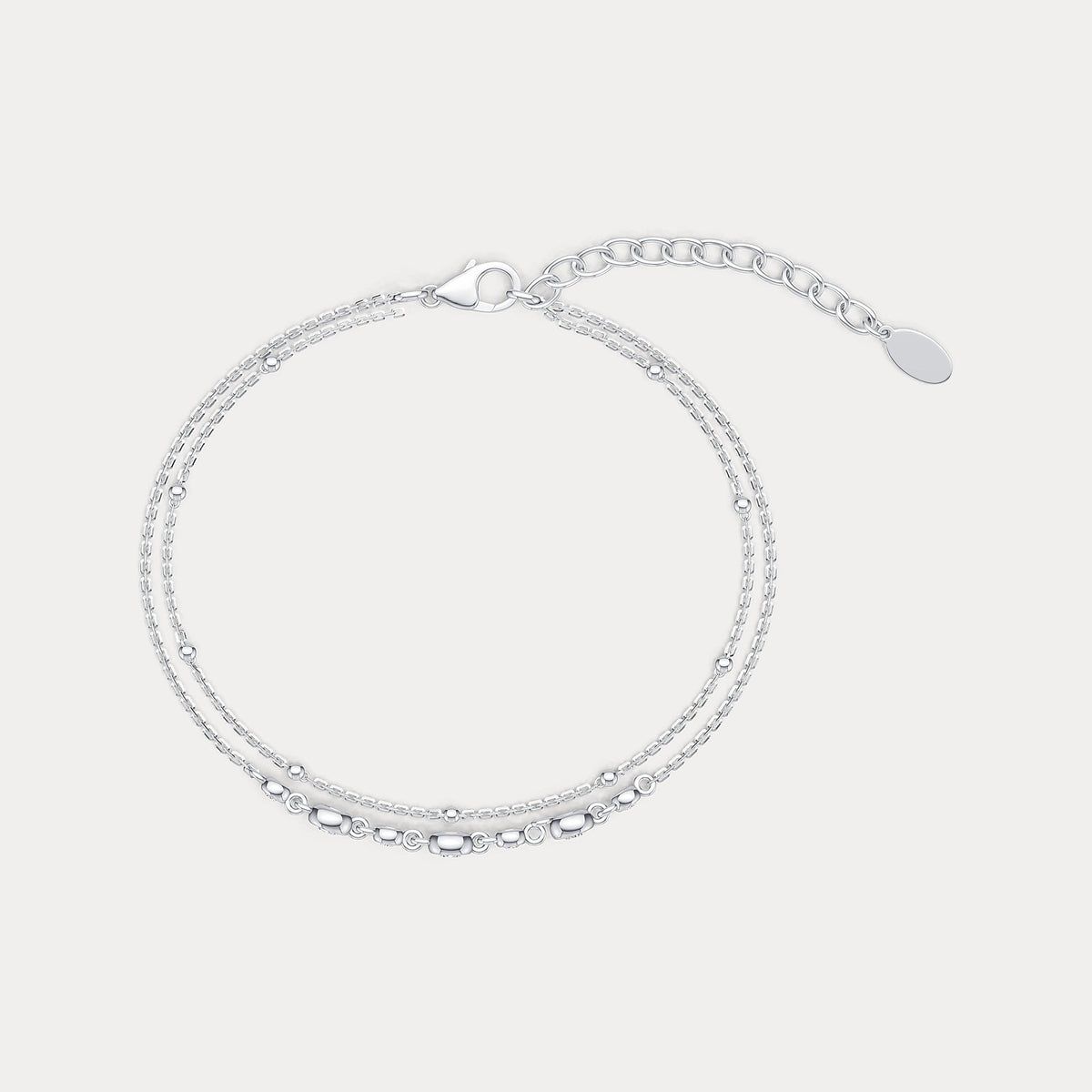 Bezel Set Lab - Grown Diamond Bracelet with Double Chain in Sterling Silver - Bracelets