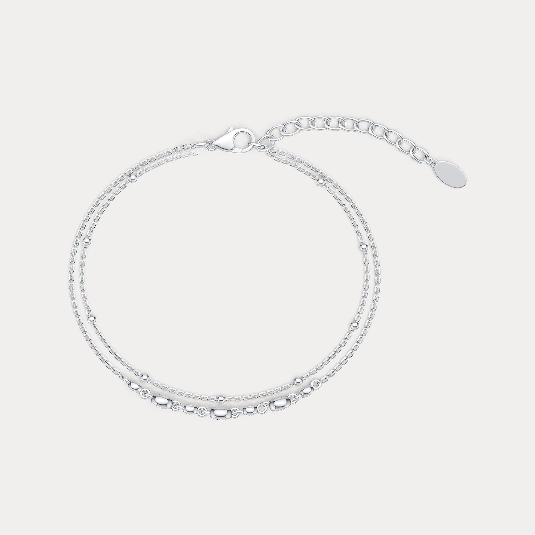Bezel Set Lab - Grown Diamond Bracelet with Double Chain in Sterling Silver - Bracelets