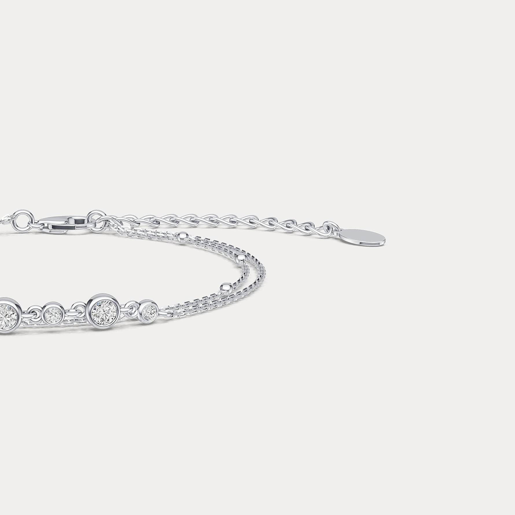 Bezel Set Lab - Grown Diamond Bracelet with Double Chain in Sterling Silver - Bracelets