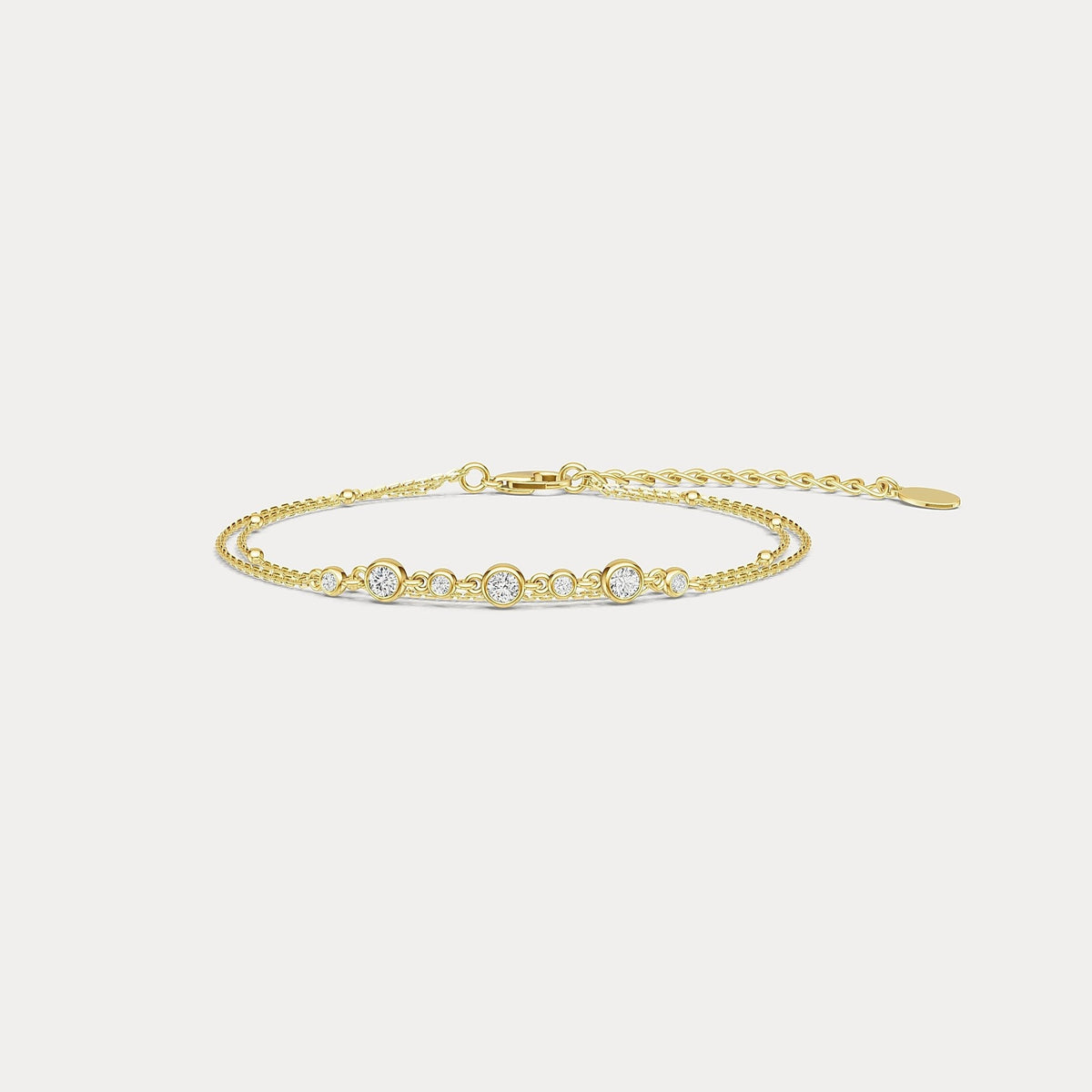 Bezel Set Lab - Grown Diamond Bracelet with Double Chain in Sterling Silver - Bracelets