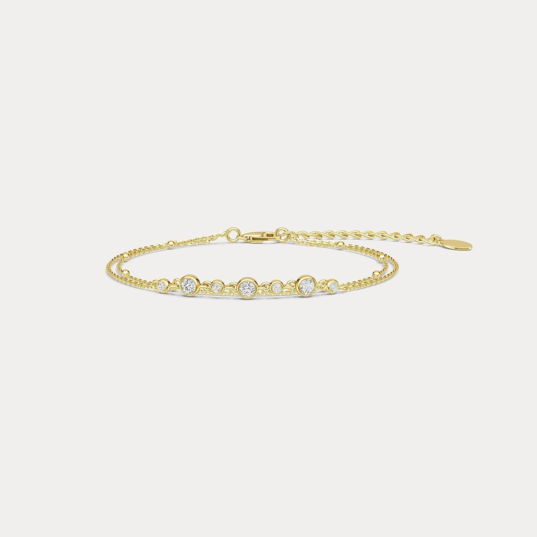 Bezel Set Lab - Grown Diamond Bracelet with Double Chain in Sterling Silver - Bracelets