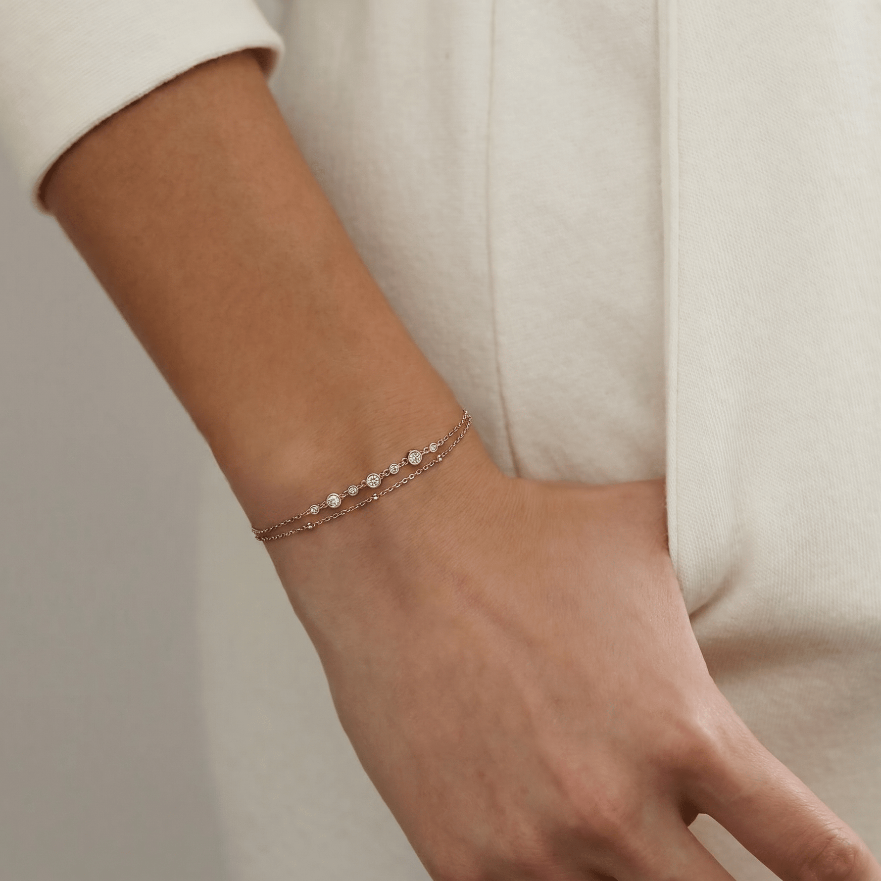 Bezel Set Lab - Grown Diamond Bracelet with Double Chain in Sterling Silver - Bracelets